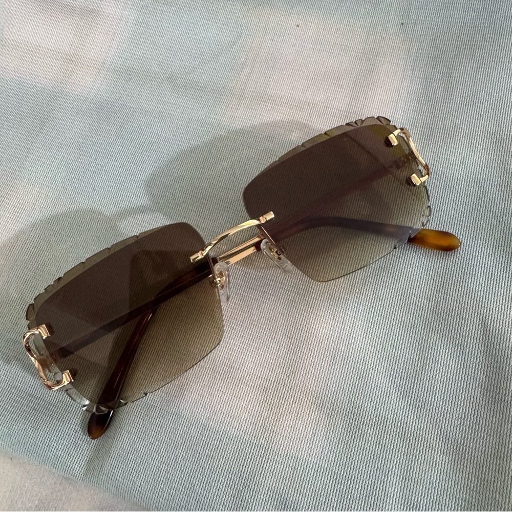 Cartier Brown Gold-Plated Frame Rectangular Sungl… - image 1